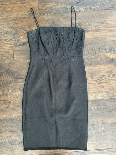 Women's Vintage LAUNDRY by Shelli Segal Black Silk Spaghetti Dress Size 6 EUC B9