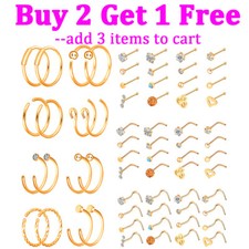 32Pcs 20G Nose Ring Stud Gold Stainless Steel Nose Lip Ear Daith Piercing Kit