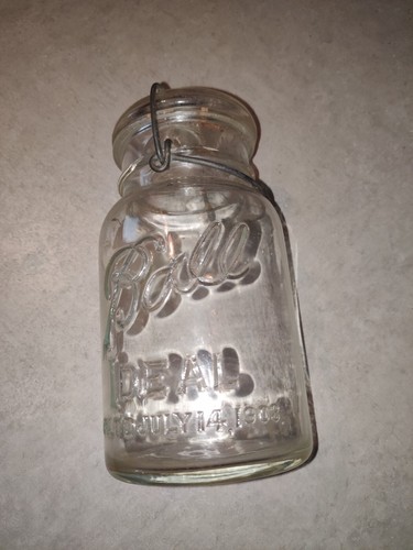 Vintage Ball IDEAL Quart Wire Bail Jar Pat'd July 14, 1908 (Free