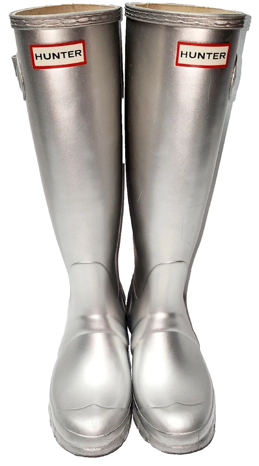 Hunter Tall Barn 雨靴银色美国 6 码女式花式 LAFF 选美 T&T — 第 2/4 张图片