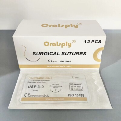 8 Boxes USP 3-0 CHROMIC GUT Absorbable Surgical Suture 3/8 Needle Sterile CE ISO