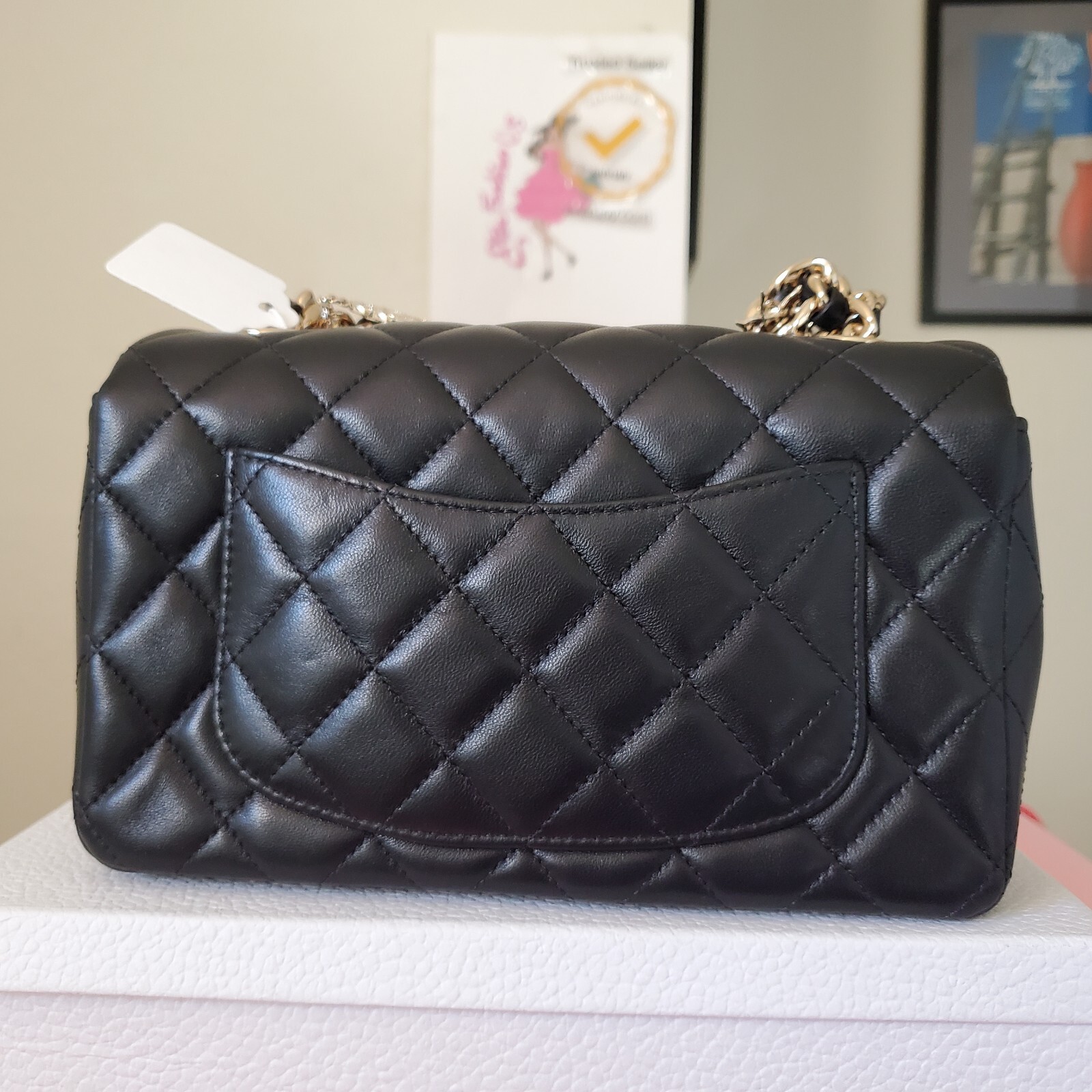 Chanel Classic mini Rectangular black Lambskin Co… - image 2