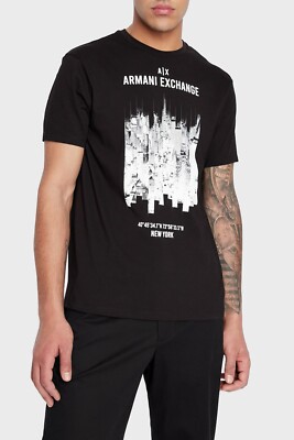 (取寄) アルマーニエクスチェンジ メンズ コットン ジャージ Armani Exchange men Cotton Jersey Black 1 Armani Exchange Men's Jersey Cotton Graphic T-Shirt Regular Fit