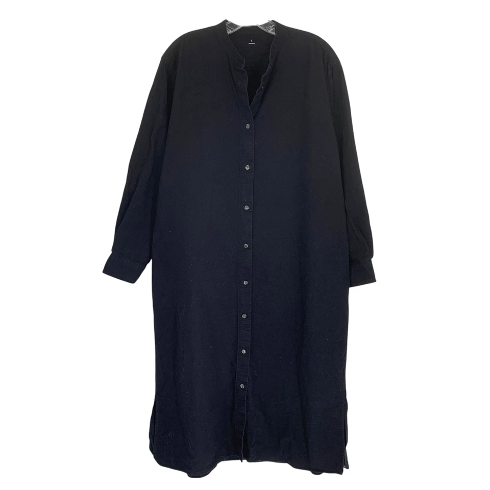 Camisa de vestir Muji talla L negra de algodón cepillado con botones delanteros bolsillos cuadrados minimalista Foto 2 de 4