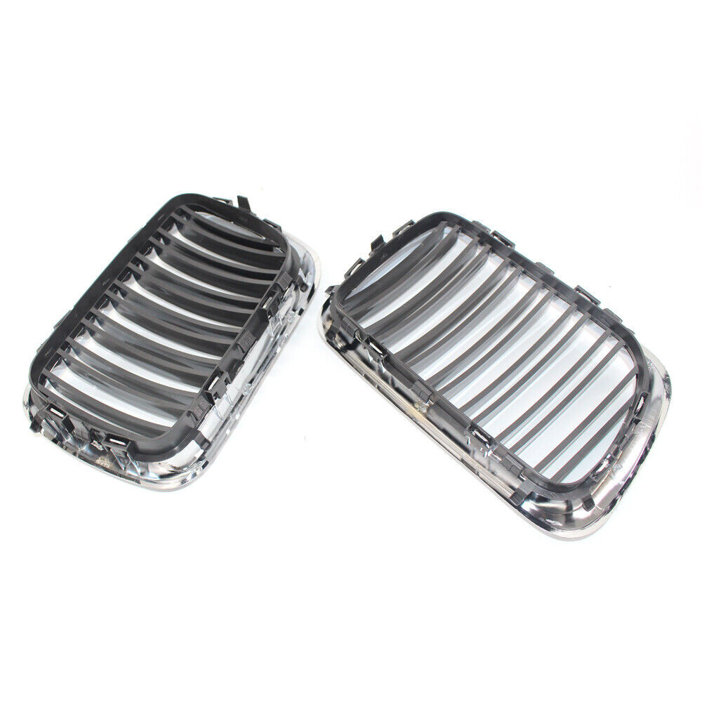 Front Kidney Grille Set For 1997-1999 BMW E36 3-Series - Chrome & Black, LH & RH