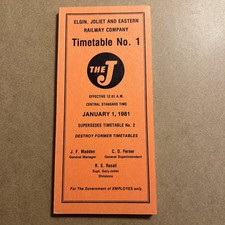 Elgin Joliet and Eastern Railway Employee Timetable #1 The J 1981 Train Ephemera