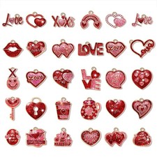 30/42PCS Valentine's Day Heart Charms for Jewelry Making - Pink Red Pendant W...