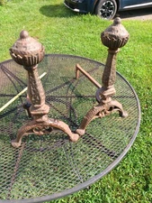 Antique Ornate Fireplace Andirons