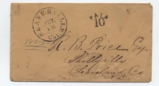 1850s Weaverville CA stampless cover to NC black CDS, paid 10 in arc [6986.310]