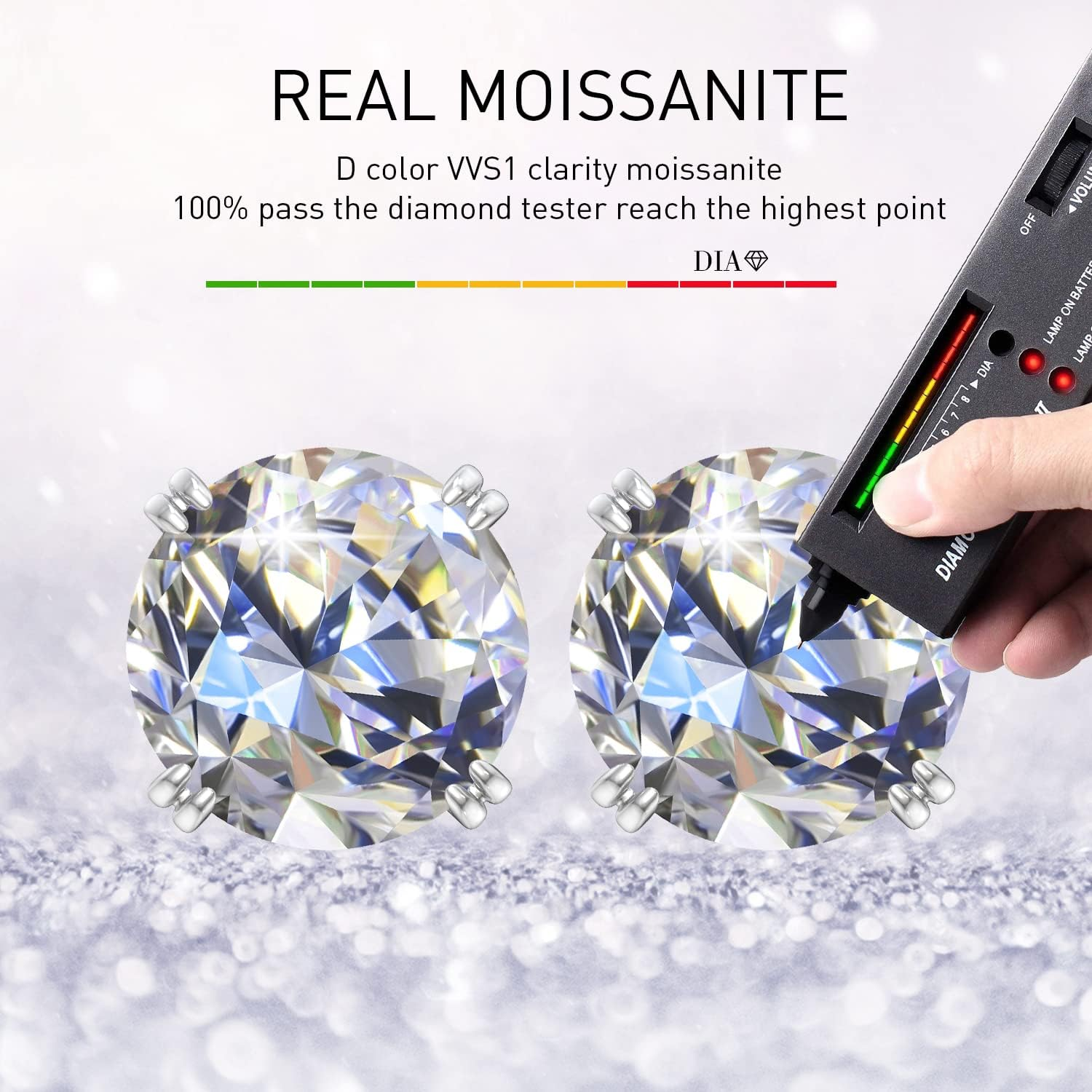 Moissanite Stud Earrings in 18K White Gold or Sterling Silver 0.3Ct to 2.0Ct D Color-image