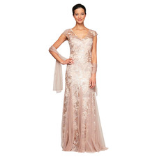 Alex Evenings Long Fit and Flare Mother of the Bride Dress, Gold, Women's, Sz 14