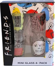 Friends Shot Glasses 4 Pack 1.5oz NEW Funny Tequila Mini Bar Set Collectible