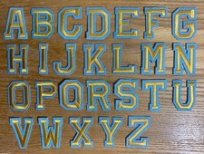 Yellow Letter With Blue Border Embroidered Iron On Patch - Select A Letter