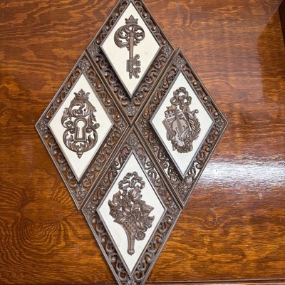 Vintage 4 Syroco Diamond Wall Hangings Plaques 1960s Hollywood Regency Era MCM