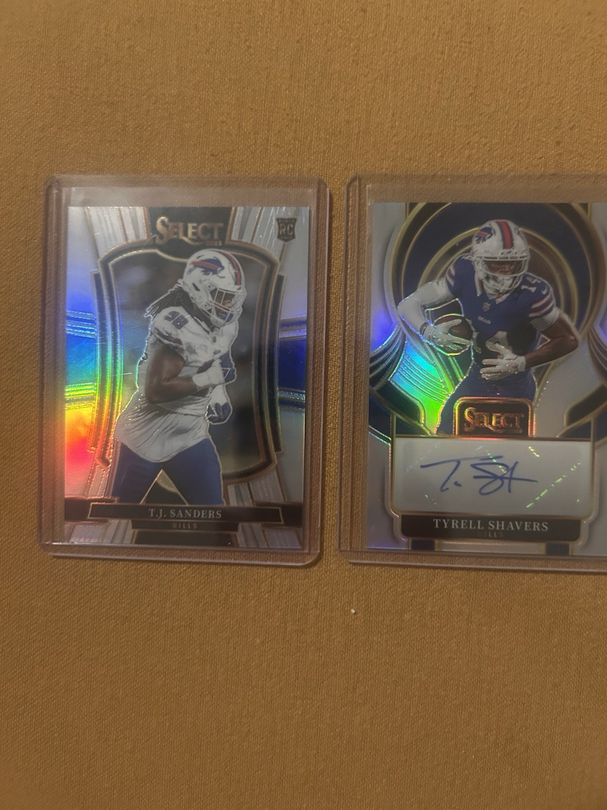 Panini Select NFL 2-Card Lot 2025 Bills T.J. Sanders RC Prizm + Shavers Auto
