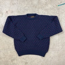 Eddie Bauer Cotton Birds Eye Knit Crewneck Sweater Navy Blue 80s Vtg Medium Mens
