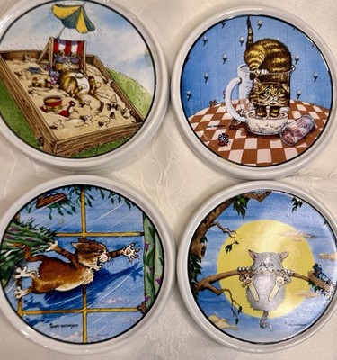 Set of 4 Gary Patterson Crazy Cats Coasters