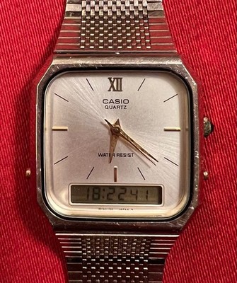 [Used] Casio AQ-431 358 Analog Digital Quartz SS Gold Mesh Band Watch From JAPAN