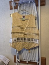 Vintage 100 Cotton Tan Piano Embroidered Vest Size Large
