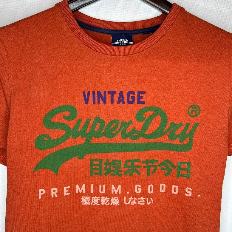 Superdry Orange Vintage Graphic Tee Men's L Japanese Logo Premium Goods Shirt - Image 2 of 4