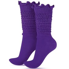 Ruffle Slouch Socks for Women Knit Knee Boot High Socks Ruffle Long Purple