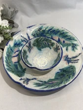 Vintage Jim Gay Hand Thrown Pottery Art Dish, 1999 Chip And Dip Set Large 11.5”