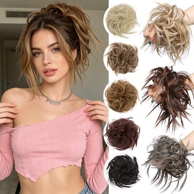 Messy Thick Curly Bun Hair Piece Scrunchie Natural Hair Extensions as human 45g