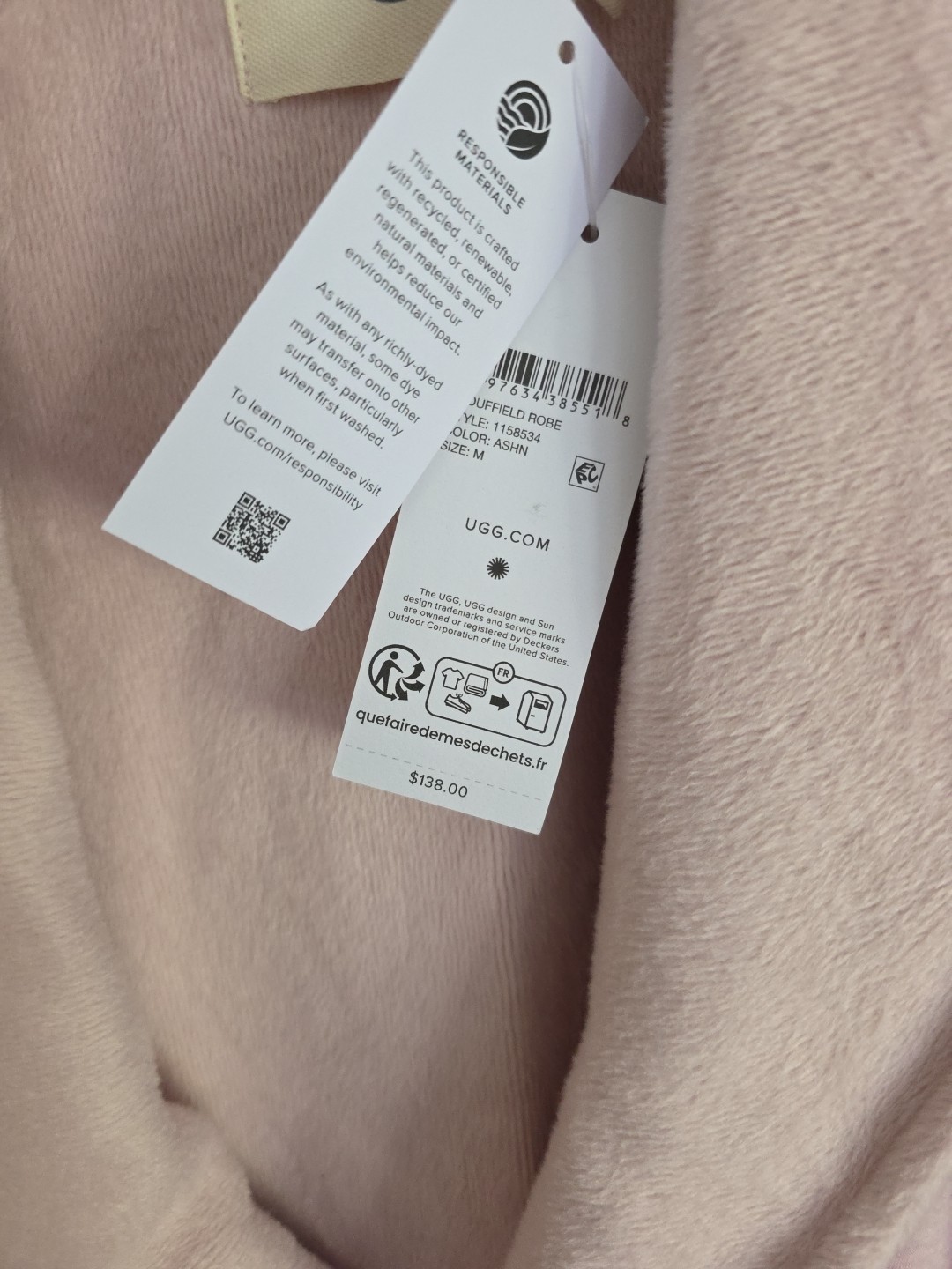Ugg Women's Shawl Collar Duffield Long Sleeves Bath Robe M Ashen Color image 5