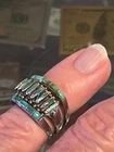 VINTAGE ZUNI ? TURQUOISE STERLING SILVER 3-LEVEL NATIVE AMERICAN RING-SHARP-READ