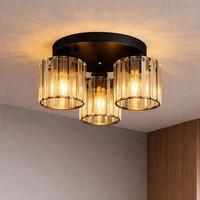 Deckenleuchte Deckenlampe Schlafzimmerleuchte Kristalle Schwarz E27 Led D 35 Cm