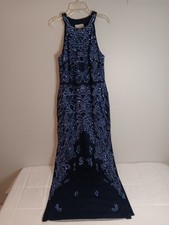 Aidan Mattox Halter Neck Embellished Long Dress Formal Blue Sz 12 054474110
