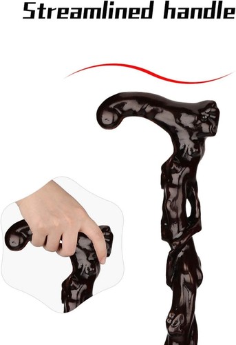 Wood Cane with Supportive Curved Handle, Carving Walking Canes, Handmade Carv... - Picture 4 of 8