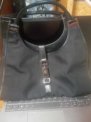 Gucci GG Jackie Hobo Bag Medium Black Canvas/Leather Vintage Tote