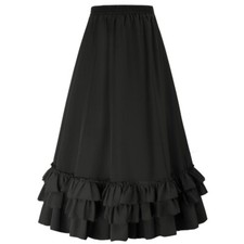 Women Gothic Victorian Skirt Midi Steampunk Elastic Waist Ruffle Shirred