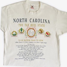 Vintage North Carolina Tar Heel State White T-Shirt USA Made Single Stitch Sz M