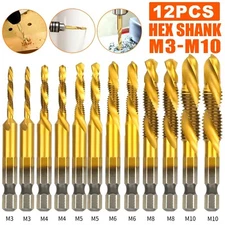 12Pcs HSS Titanium Coated Twist Drill Bit Set M3-M10 Hex Shank For wood Metal