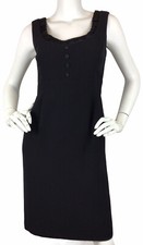Tahari Sleeveless Sheath Dress Silk Ruffled Neck Button Detail Lined Black 2