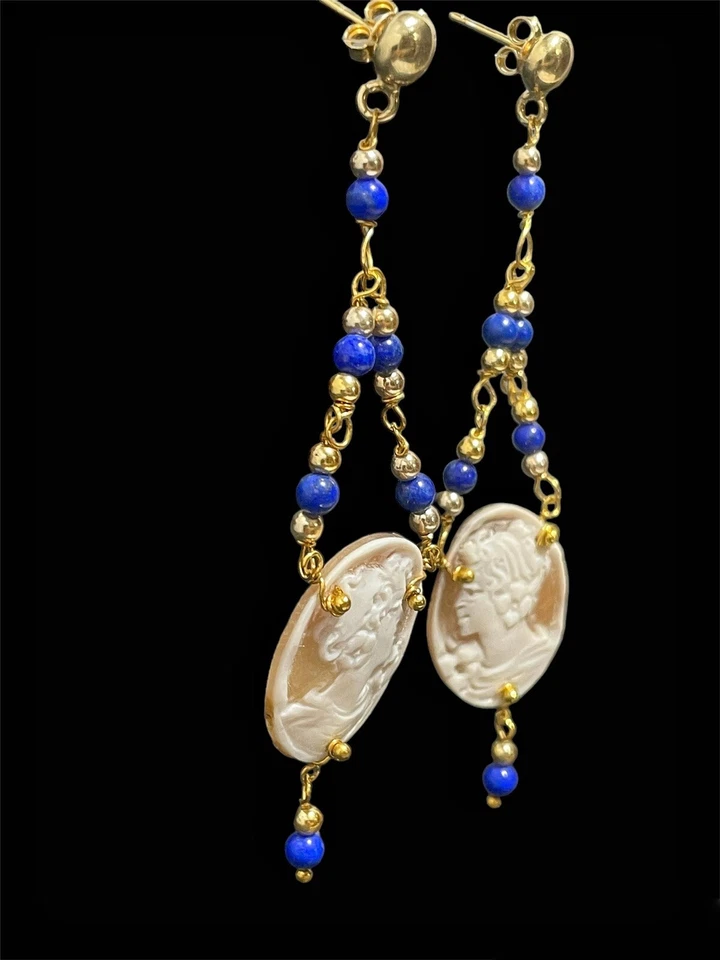 Orecchini con lapislazzuli e cammei - Immagine 4 di 4