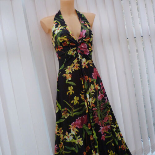 Karen Millen* New* Halter neck maxi flare dress Black floral UK 10  - Picture 1 of 12