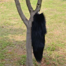 Large Black Real Cosplay Tail Fur Tassel Bag Tag Accessory keyrings Chic New