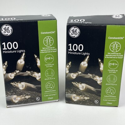 #ad 2 boxes GE 100 LED Miniature Lights ConstantOn Clear Color Lot Green Cord $19.19