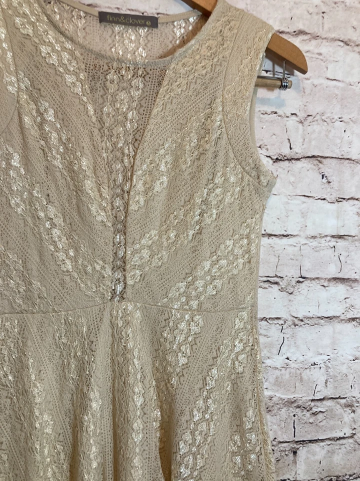 Vestido Finn & Clover Mujer Medio Tostado Beige Encaje Línea A Coqueta Boho Foto 4 de 4