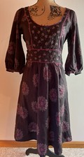 Anthropologie Viola Peasant Sash Tie Brown Pink Floral 3/4 Sleeve Boho Dress 2