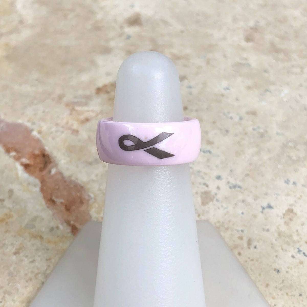 Pink Ceramic Black Breast Cancer Awareness Ribbon Band Ring NEW Size