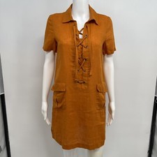 Anthropologie Lace-Up Linen Dress by Maeve Size 2 Orange