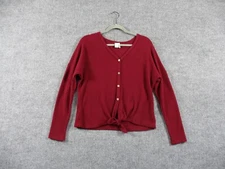 Paper Crane Shirt Women Small Red Waffle Knit Soft Anthropologie Button Up Bow