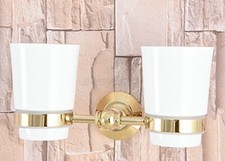 Gold Color Brass Toothbrush Holder Double Ceramic Cups Holder Wall Mounted