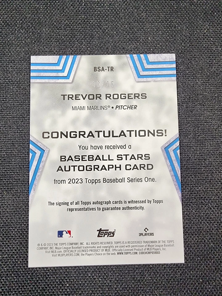 TREVOR ROGERS 2023 Topps Series 1 Baseball Stars Auto BSA-TR RED #’D 16/25 SSP - Image 2 of 2