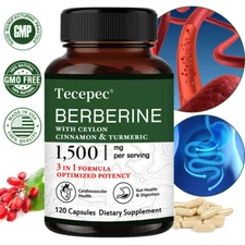 Berberine with Ceylon Cinnamon 1500mg Capsules Heart Health & Digestive Support