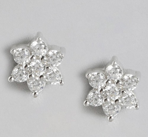 Impresionantes aretes florales de plata de ley 925 con circonitas para mujer/hechos a mano - Imagen 2 de 6
